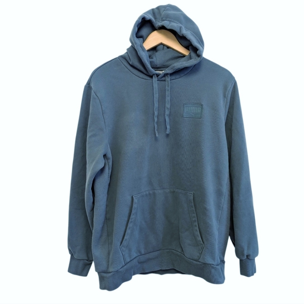 PUMA Hoodie Pullover Heavyweight Sweatshirt Cotton Teal Blue Green Large
